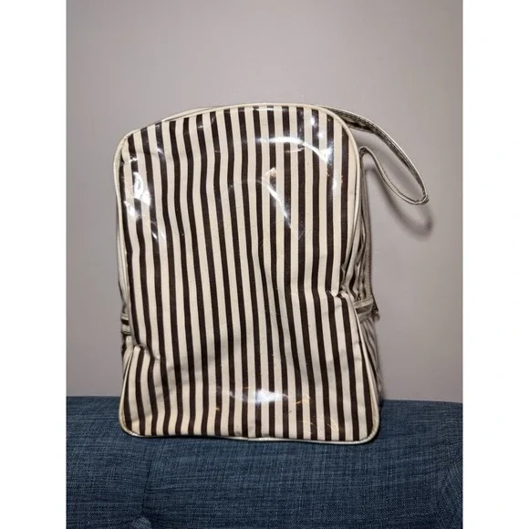 Vintage Henri Bendel Centennial Stripe Large Clear Vinyl Makeup Bag 12 X 9 X 4" - Picture 7 of 16